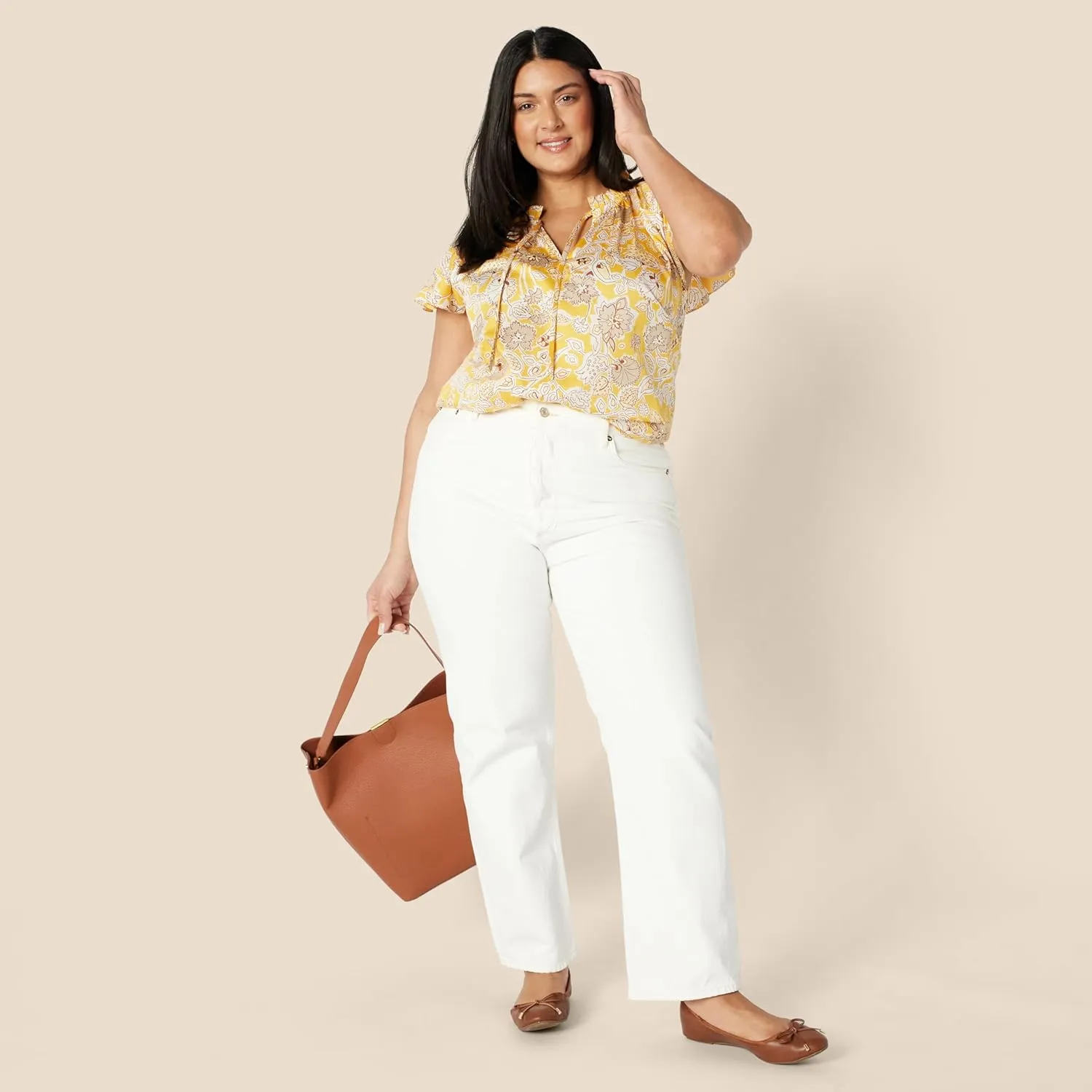 Amazon Essentials Women's Relaxed-Fit Cotton Sateen Flutter Sleeve Blouse