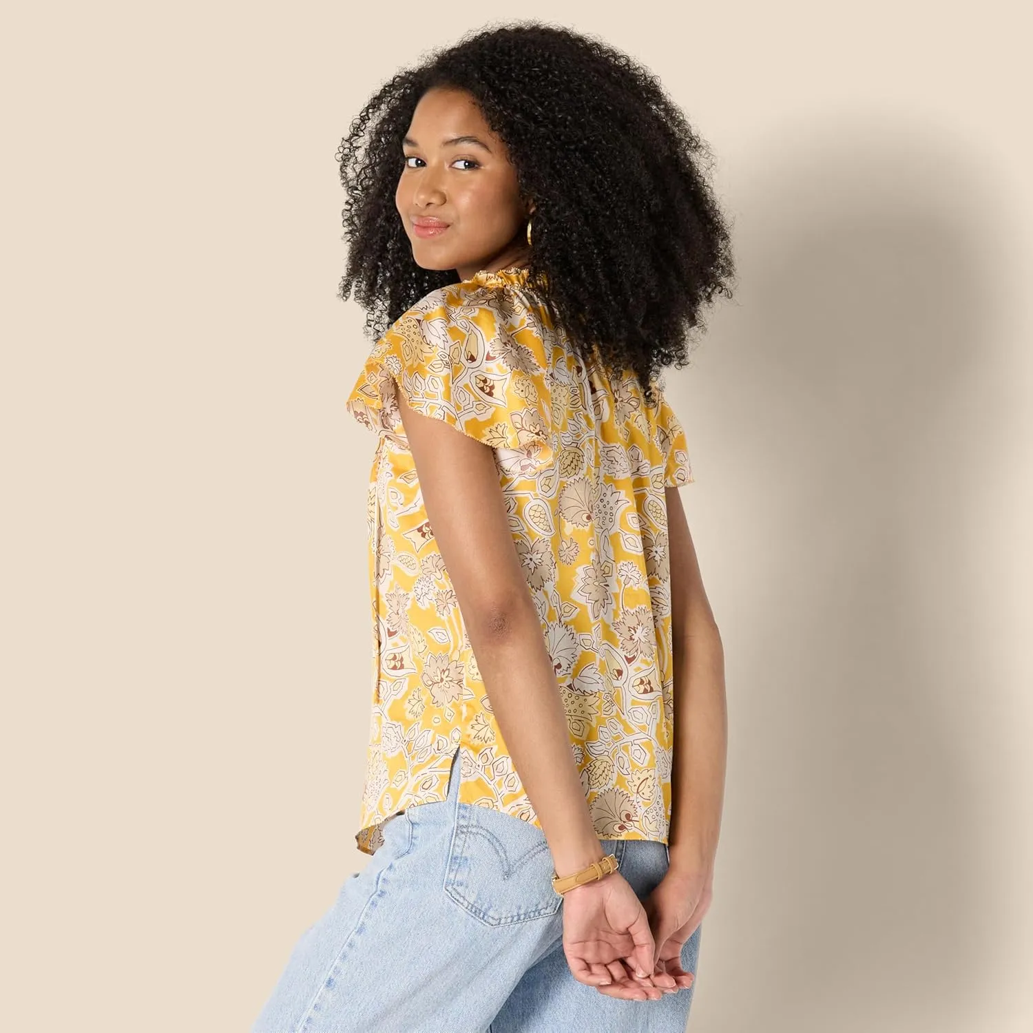 Amazon Essentials Women's Relaxed-Fit Cotton Sateen Flutter Sleeve Blouse