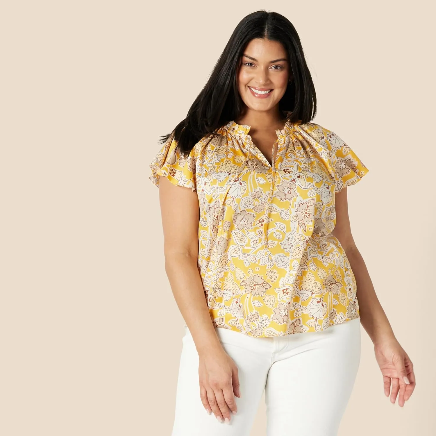 Amazon Essentials Women's Relaxed-Fit Cotton Sateen Flutter Sleeve Blouse