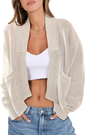 ANRABESS Women Jackets Sweaters Long Sleeve Open Front Loose Lightweight Knit Cropped Cardigan 2025 Spring Trendy Coats