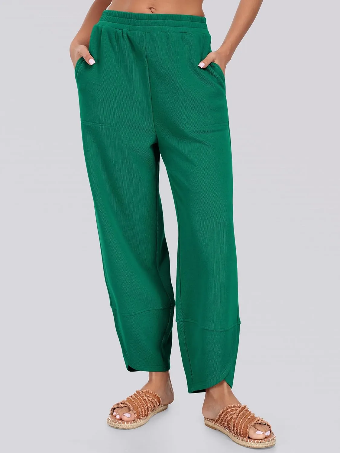 Caracilia Women Barrel Wide Leg Pants Casual Elastic Waist Loose Comfy Spring Vacation Travel Baggy Lounge Sweatpants