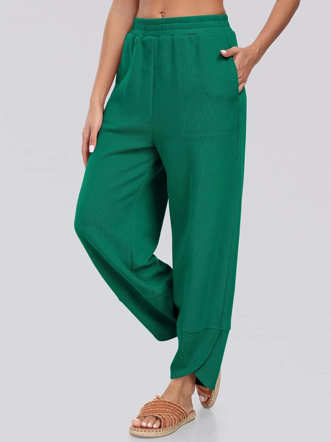Caracilia Women Barrel Wide Leg Pants Casual Elastic Waist Loose Comfy Spring Vacation Travel Baggy Lounge Sweatpants