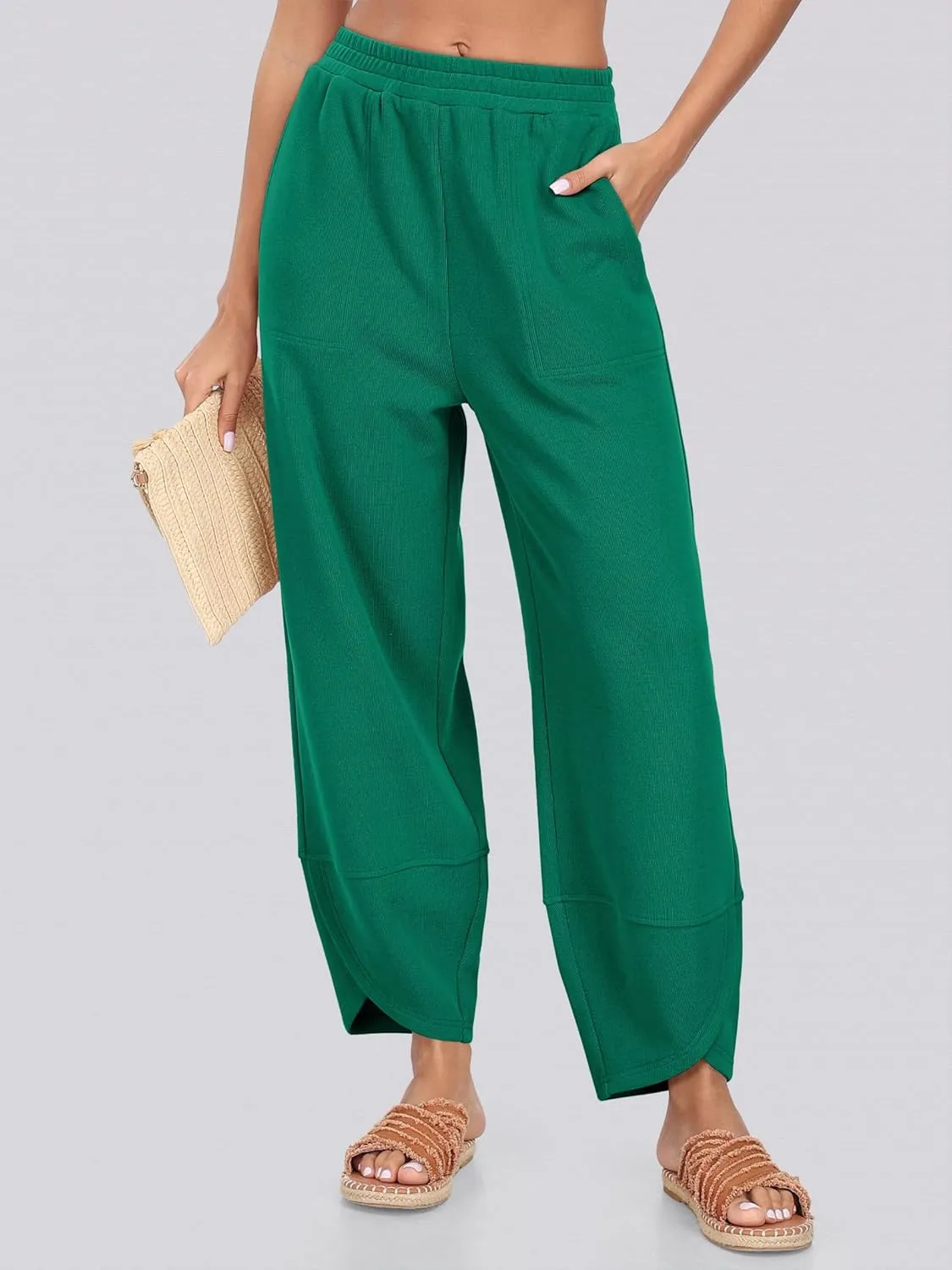 Caracilia Women Barrel Wide Leg Pants Casual Elastic Waist Loose Comfy Spring Vacation Travel Baggy Lounge Sweatpants