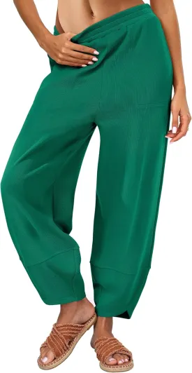 Caracilia Women Barrel Wide Leg Pants Casual Elastic Waist Loose Comfy Spring Vacation Travel Baggy Lounge Sweatpants