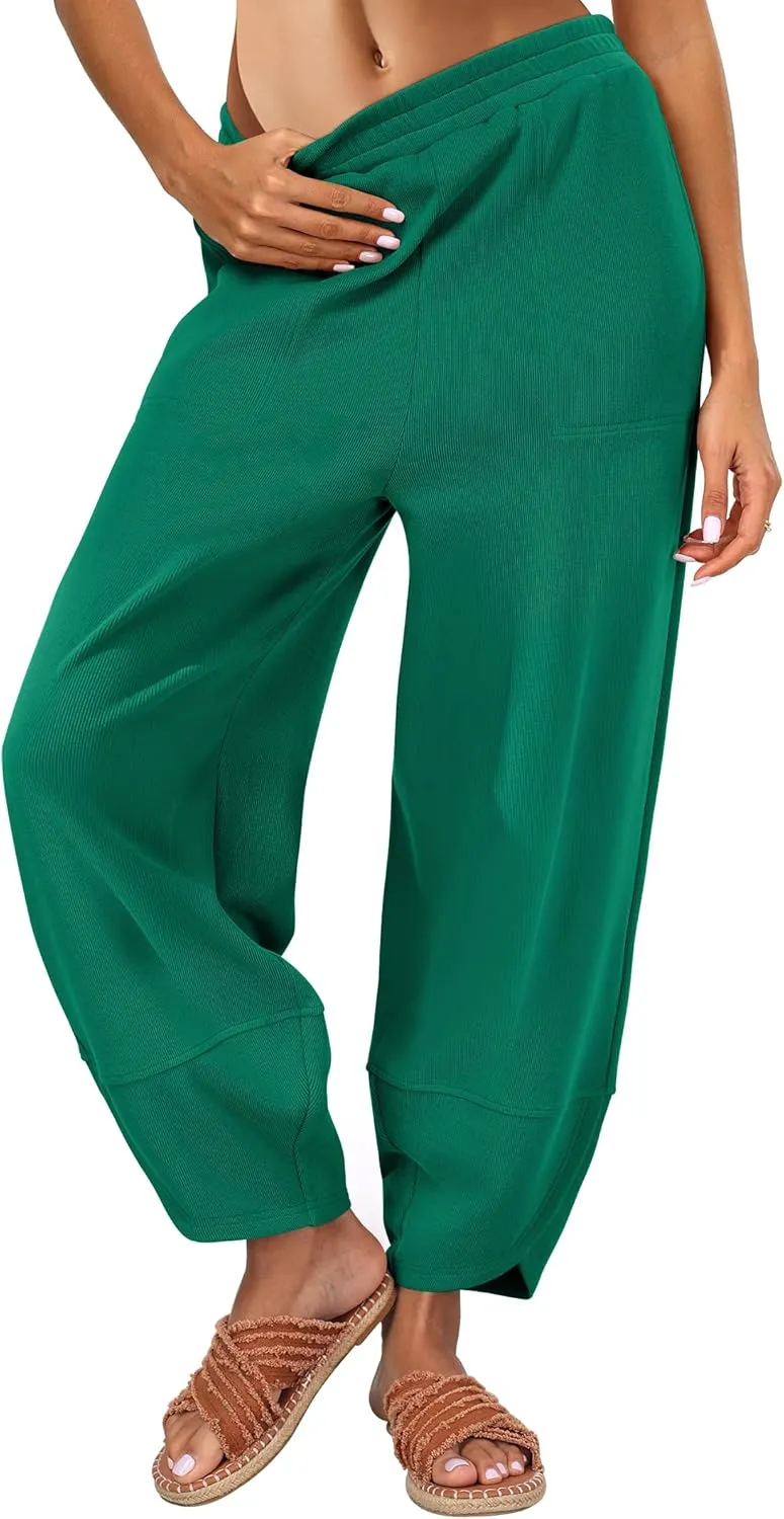 Caracilia Women Barrel Wide Leg Pants Casual Elastic Waist Loose Comfy Spring Vacation Travel Baggy Lounge Sweatpants