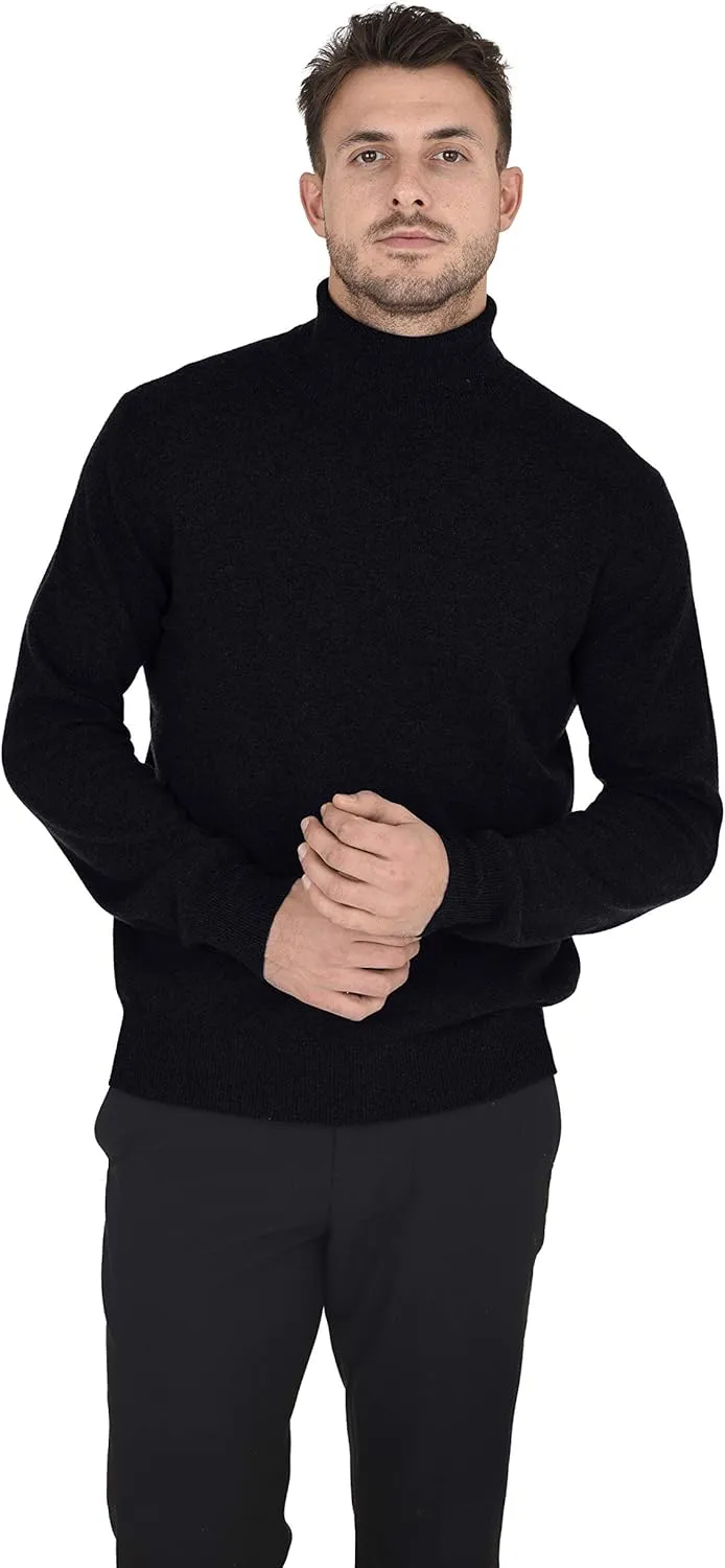 Cashmeren Men's Essential Knit Turtleneck Sweater 100% Merino Wool Long Sleeve Roll Neck Pullover