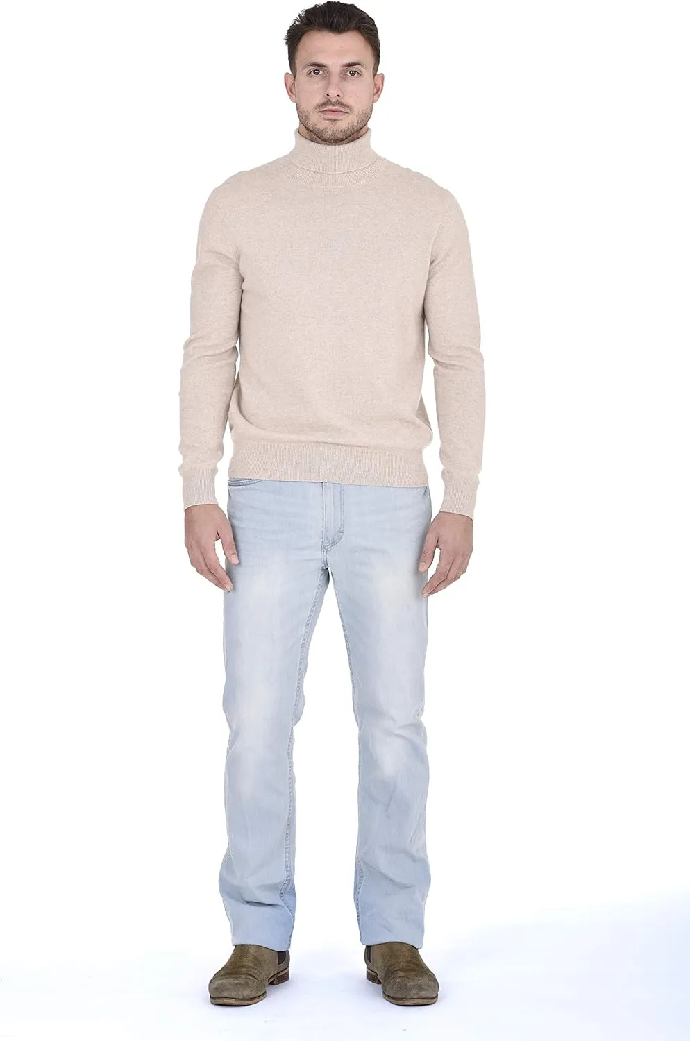 Cashmeren Men's Essential Knit Turtleneck Sweater 100% Merino Wool Long Sleeve Roll Neck Pullover