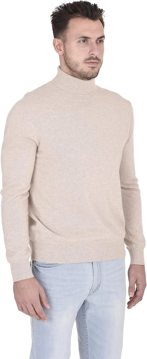 Cashmeren Men's Essential Knit Turtleneck Sweater 100% Merino Wool Long Sleeve Roll Neck Pullover