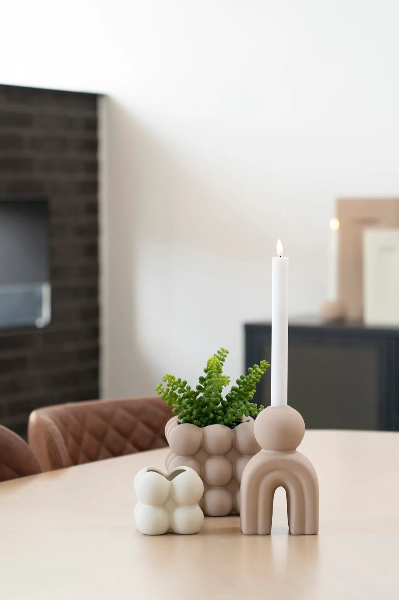 Ceramic Beige Candle Holder