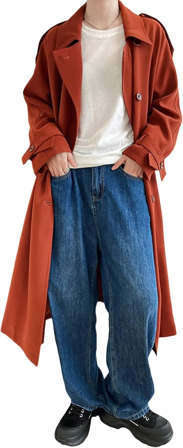 CHARTOU Women's Casual Notched Lapel Double Breasted Long Trench Coat with Belt