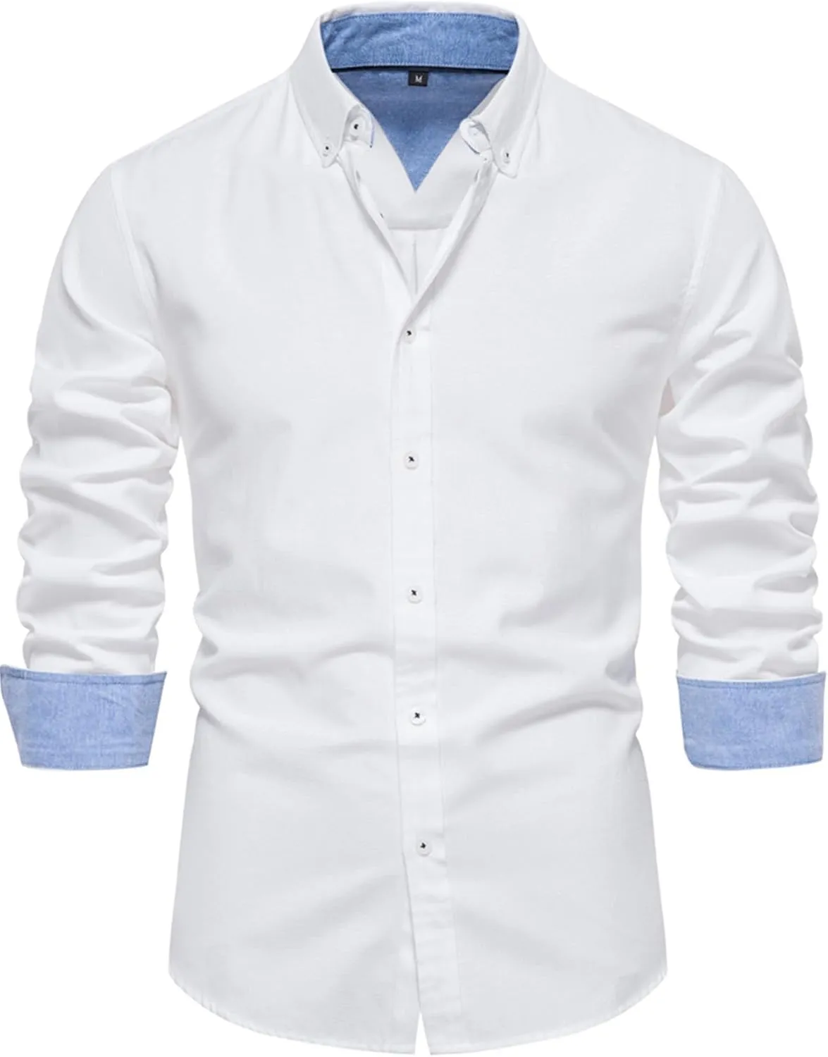 COZYPOIN Mens Dress Shirts Long Sleeve Wrinkle Free Regular Fit Inner Contrast Casual Business Wedding Button Down Shirt