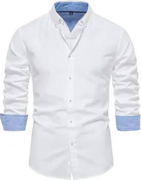 COZYPOIN Mens Dress Shirts Long Sleeve Wrinkle Free Regular Fit Inner Contrast Casual Business Wedding Button Down Shirt