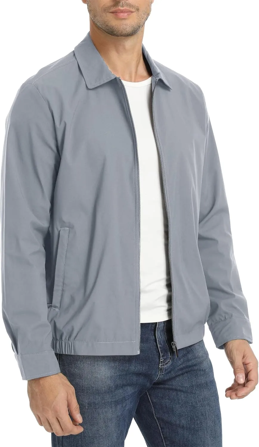 CRYSULLY Men's Lightweight Bomber Jacket Casual Fall Windbreaker Laydown Collar Full Zip Coat Jackets
