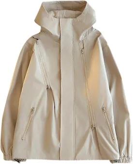 Finelylove Mens Rain Jacket Waterproof Lightweight Hooded Windbreaker Fashion Casual Light Jacket Outdoor Rain Coats