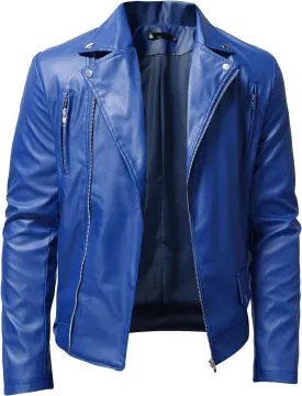 JEsilunmaMY Mens Solid Color Casual Leather Jacket Asymmetric Zip Suit Collar Bomber Coat Fashion Slim Moto Biker Outwear