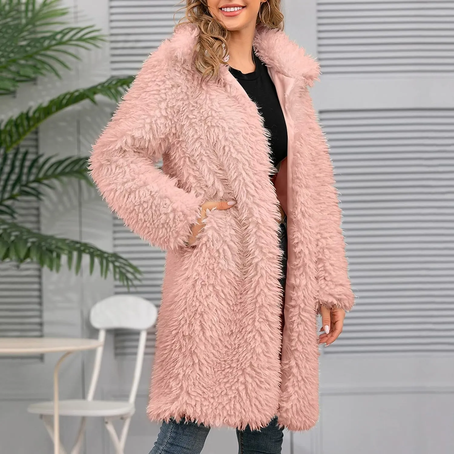 LCMTWX Fleece Cropped Jacket Faux Fur Winter Solid Turn Down Collar Coat Jacket Outerwear Warm Outerwear Fall Winter Fur