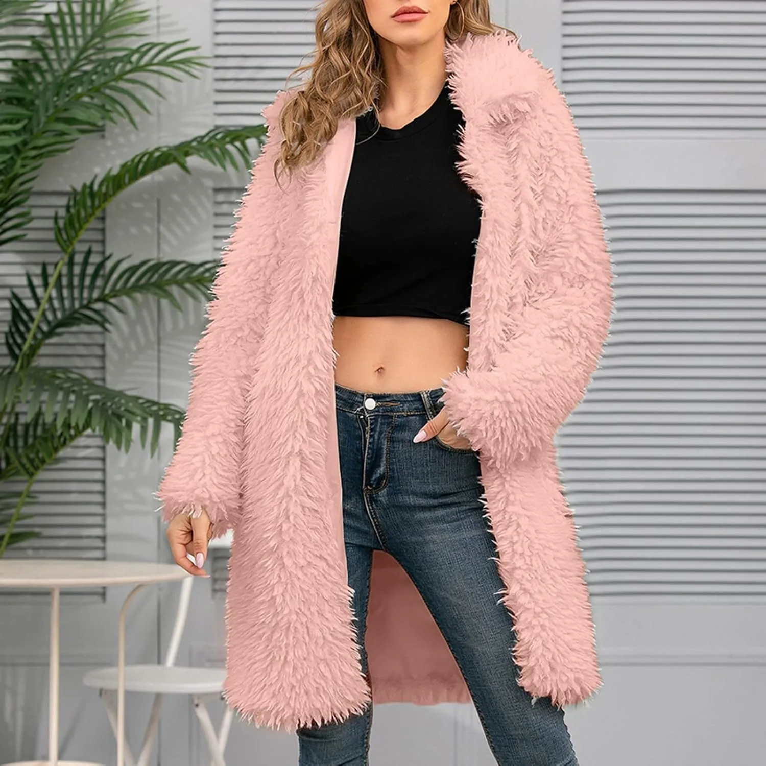 LCMTWX Fleece Cropped Jacket Faux Fur Winter Solid Turn Down Collar Coat Jacket Outerwear Warm Outerwear Fall Winter Fur