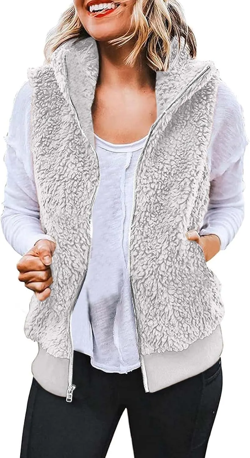 LCMTWX Womens 2023 Winter Fuzzy Fleece Jacket Long Jacket Faux Sleeve Short Warm Women's Solid Oversized Fuzzy Fleece