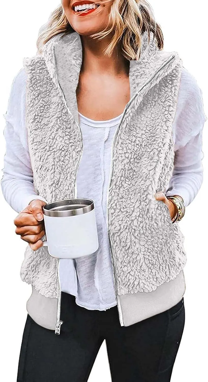 LCMTWX Womens 2023 Winter Fuzzy Fleece Jacket Long Jacket Faux Sleeve Short Warm Women's Solid Oversized Fuzzy Fleece