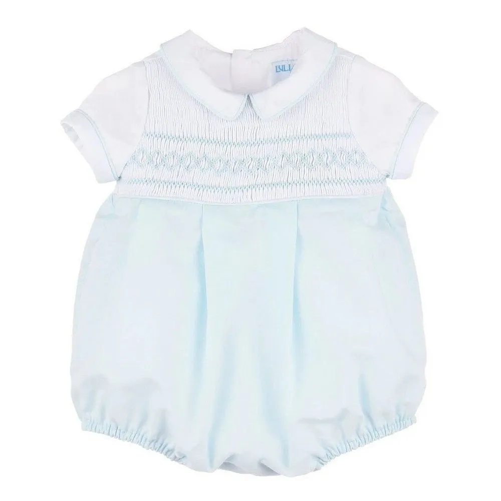 Luli & Me Classic Smocked Boy Bubble, Blue