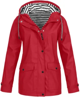maisdgop Raincoats for Women Waterproof Long Hooded Trench Coats Winter Fall Travel Hiking Windbreaker Outerwear With Hooded