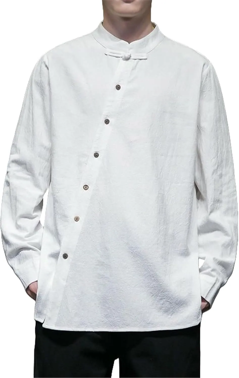 Men's Autumn Retro Trendy Chinese Style Tang Suit Cotton Linen Stand Collar Long Sleeve Shirt