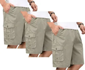 Men's Cotton Full Elastic Waist Cargo Shorts Loose Fit Drawstring Short