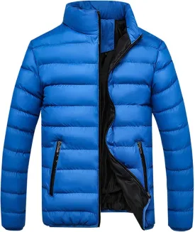 Mens Winter Puffer Jacket Full Zip Quilted Warm Packable Down Coats Lightweight Plus Size Puffy Stand Collar Jackets