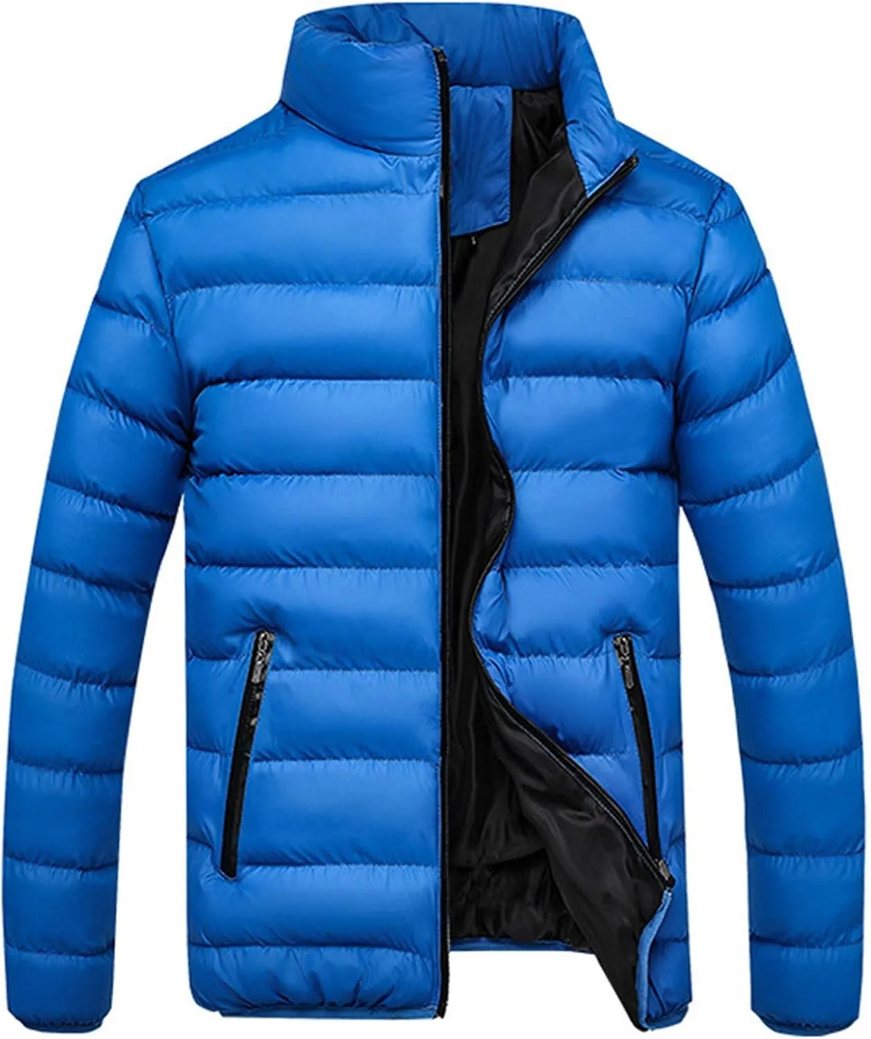 Mens Winter Puffer Jacket Full Zip Quilted Warm Packable Down Coats Lightweight Plus Size Puffy Stand Collar Jackets