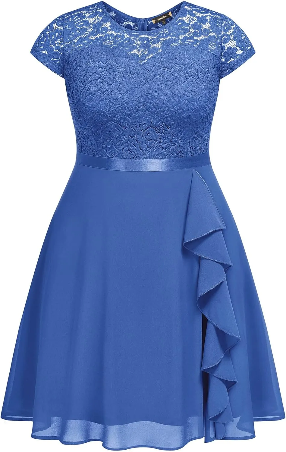 Miusol Women's Plus Size Ruffle Floral Lace Contrast Chiffon Formal Bridesmaid Party A-Line Cocktail Dress