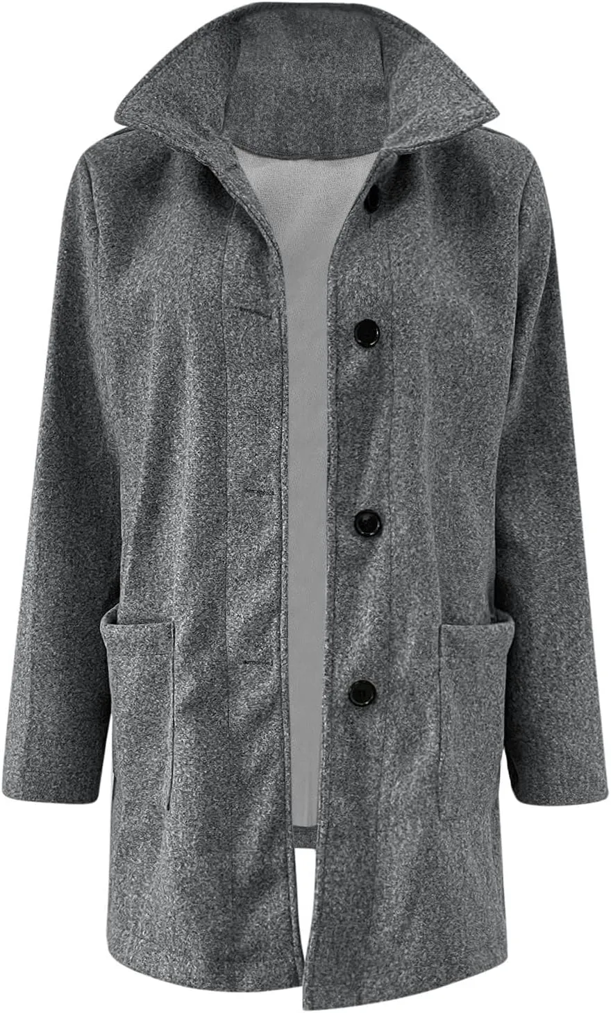 Mmoneyake Long Pea Coats for Women Fall Winter Wool Coats Casual Thicken Stand Collar Single Breasted Peacoat Blazer Jacket