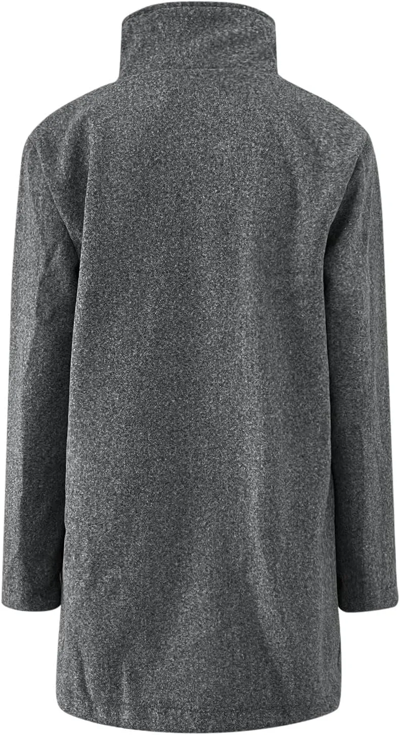 Mmoneyake Long Pea Coats for Women Fall Winter Wool Coats Casual Thicken Stand Collar Single Breasted Peacoat Blazer Jacket
