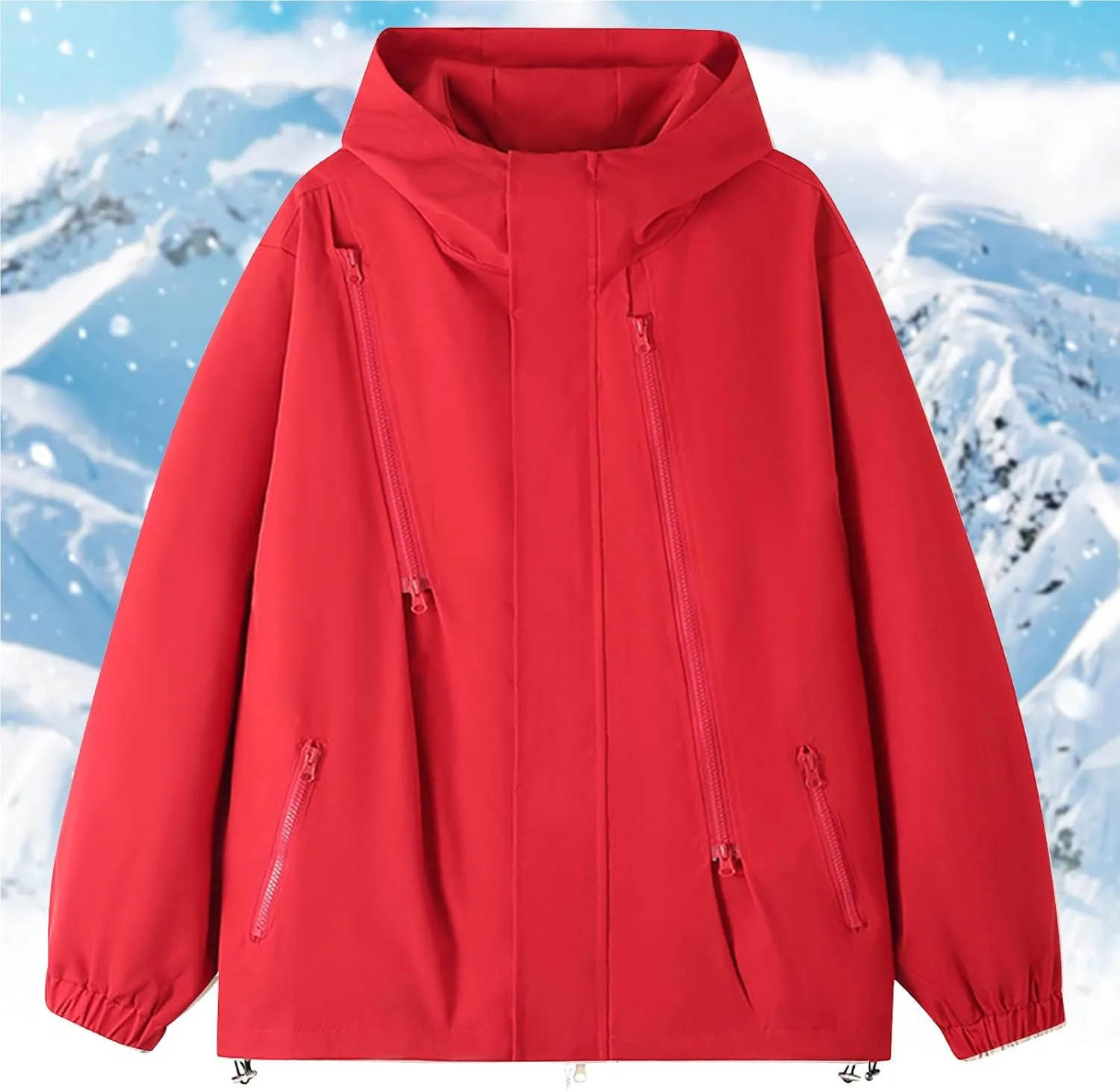 Oversized Waterproof Rain Jacket for Women Full Zip Up Lightweight Rain Coat Outdoor Windbreaker Hooded Coats