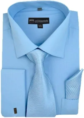 Solid Classic Dress Shirt with Tie, Hankie & French Cuffs SG27