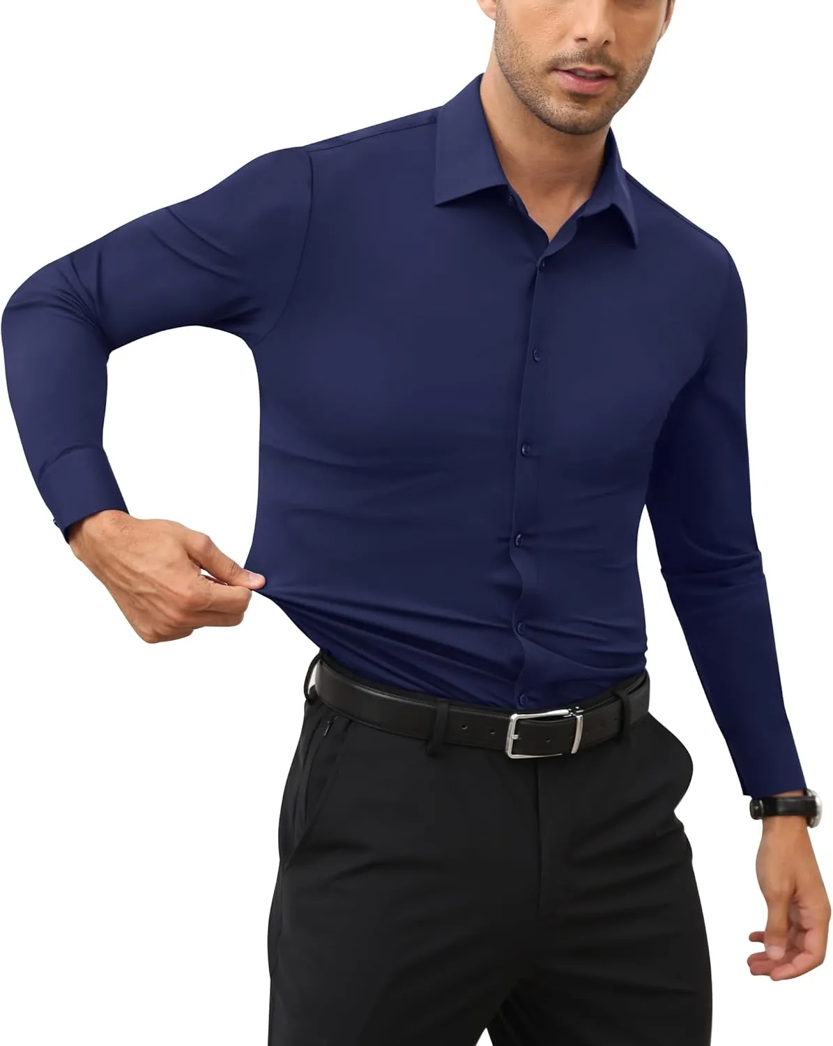 Stretch Mens Dress Shirts Long Sleeve Slim Fit Dress Shirts for Men Muscle Fit Wrinkle Free Button Down Shirt