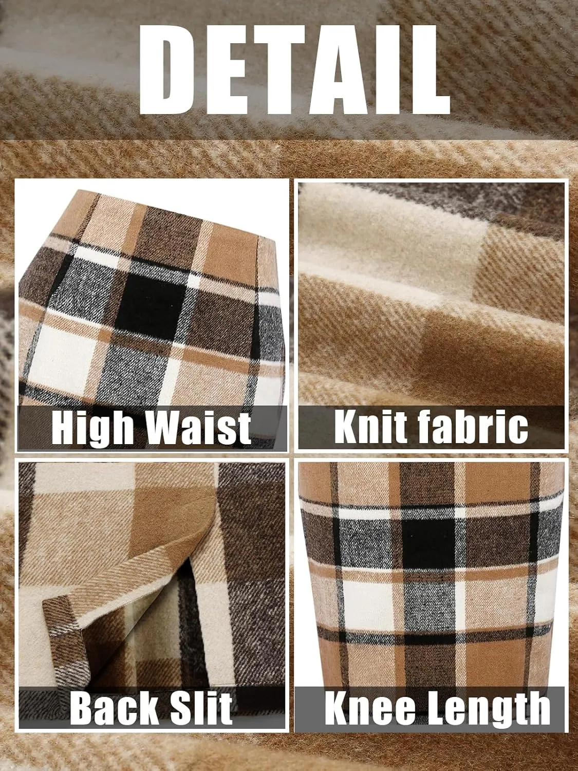 Sweater Dress for Women Midi Plaid Skirts for Women 2025 High Waisted Fall Winter Warm Knee Length Pencil Stretchy Skirt Blue
