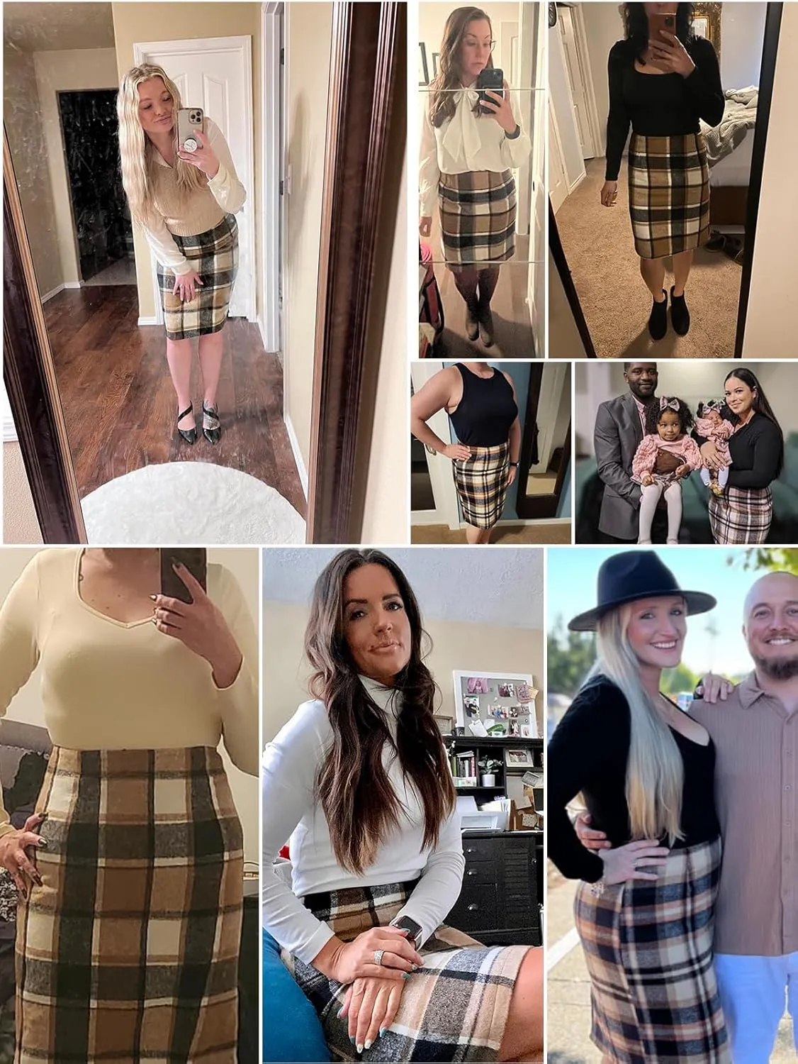 Sweater Dress for Women Midi Plaid Skirts for Women 2025 High Waisted Fall Winter Warm Knee Length Pencil Stretchy Skirt Blue