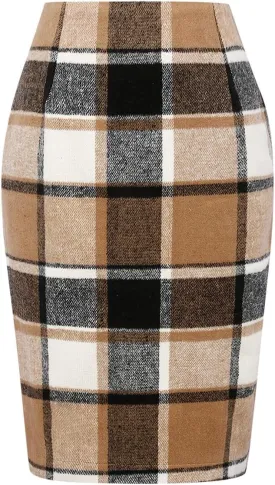 Sweater Dress for Women Midi Plaid Skirts for Women 2025 High Waisted Fall Winter Warm Knee Length Pencil Stretchy Skirt Blue