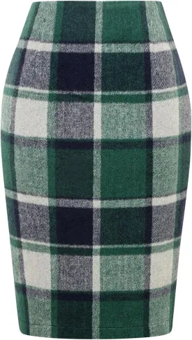 Sweater Dress for Women Midi Plaid Skirts for Women 2025 High Waisted Fall Winter Warm Knee Length Pencil Stretchy Skirt Blue