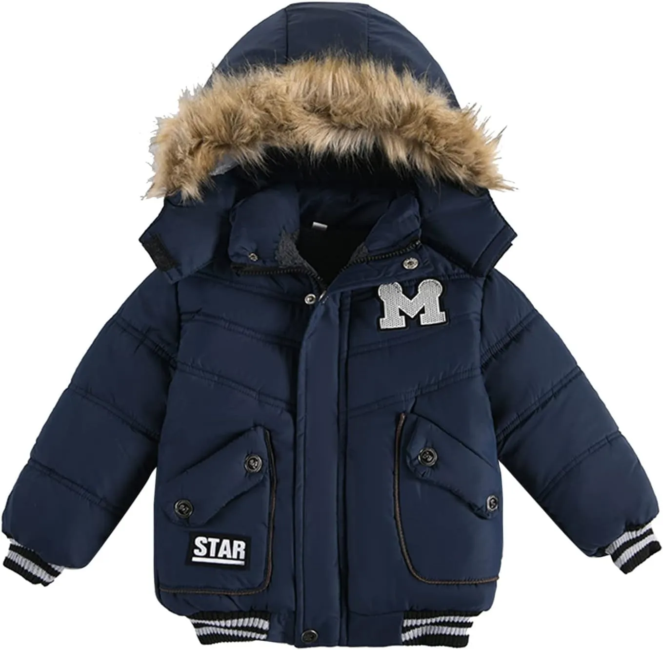 Toddler Boys Down Jacket Hood with Fur Collar Thick Warm Winter Fall Coat Parka Padded Fashion Warm Trim Outerwear