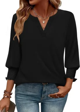 WIHOLL Blouses for Women Dressy Casual 3/4 Length Sleeve Womens Tops Trendy Summer Spring Shirts S-3XL