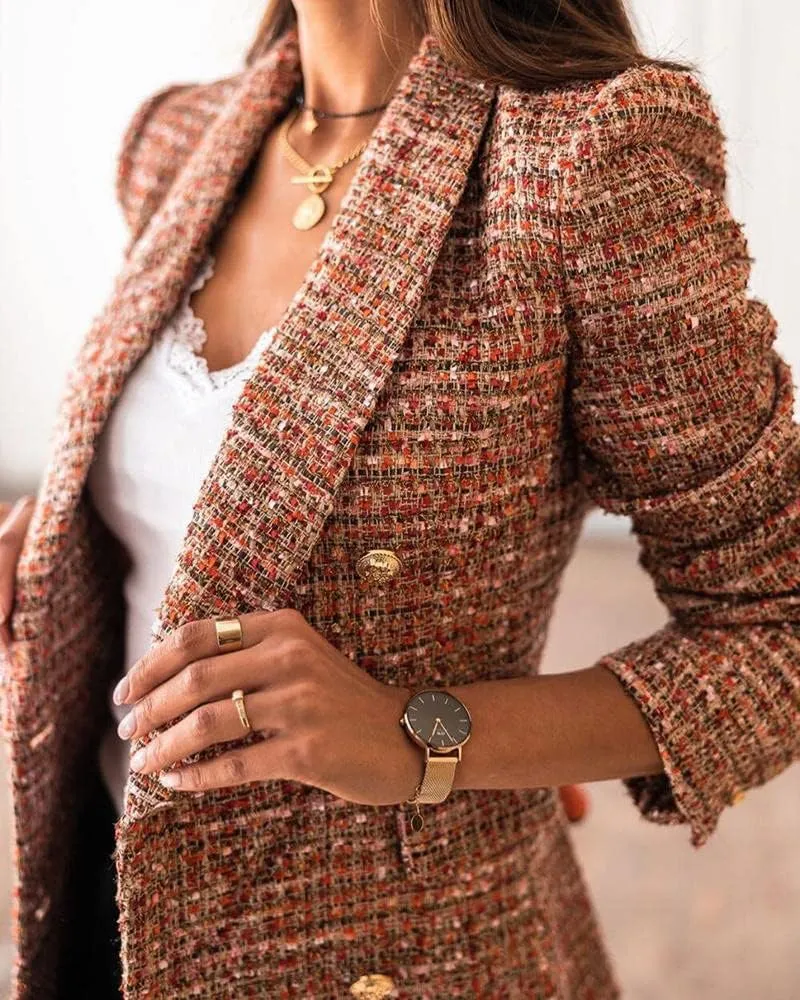 Womens Blazers Fashion Dressy Casual Suit Jacket Long Sleeve Double Breasted Plaid Casual Slim Fit Coats