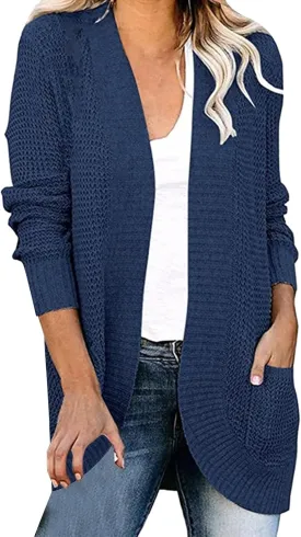 Womens Casual Lightweight Long Sleeve Cardigan Flowy Soft Open Front Knit Sweaters 2023 Fall Winter Waffle Knit Cardigan