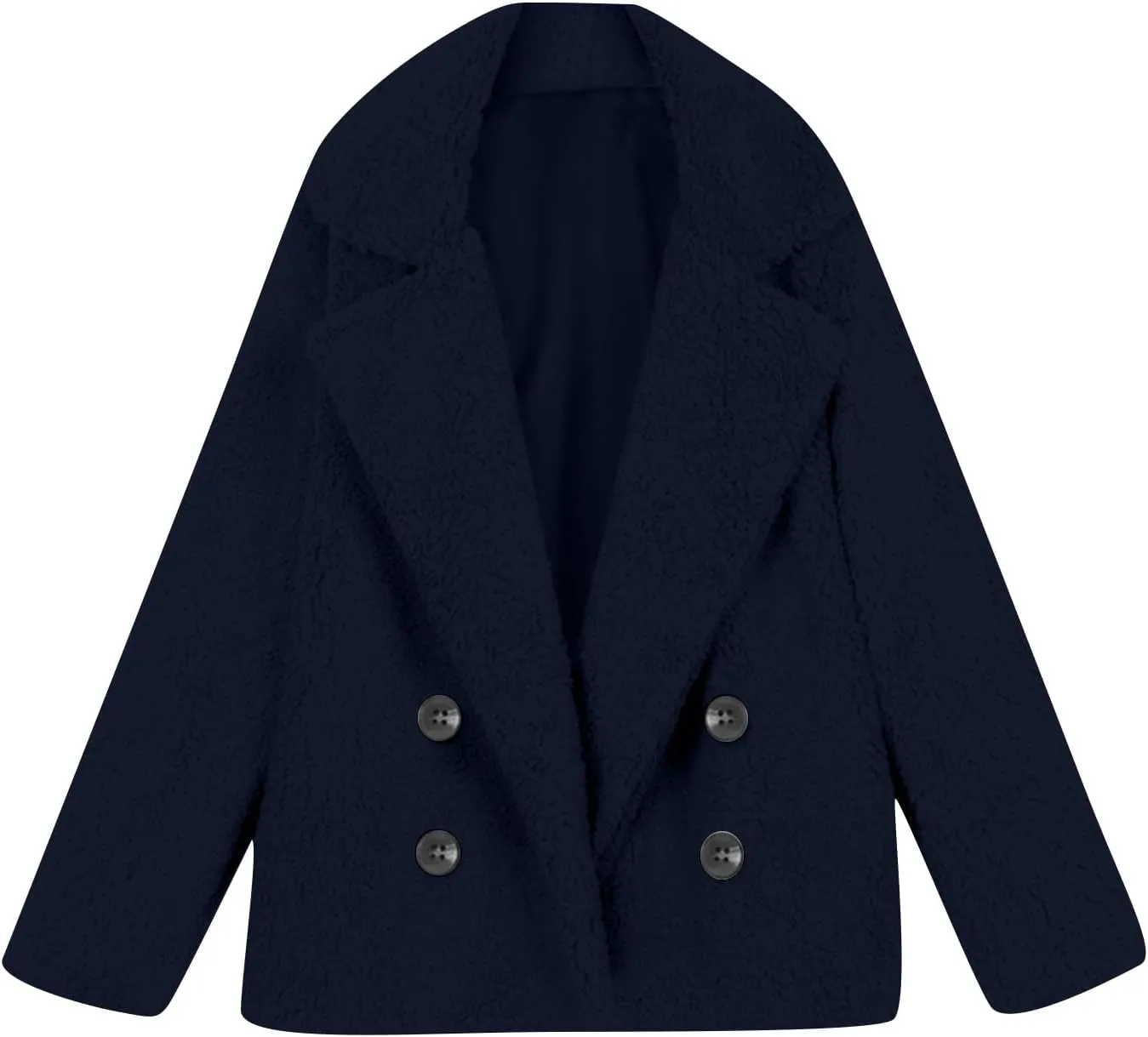 Womens Classic Trendy Solid Fleece Coat Double Breasted Long Sleeve Outwear Warm Loose Soft Overcoat Winter Clothes