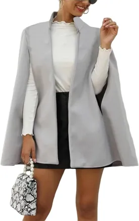 Women's Cloak Hood Wool-Blend Cape Coat Winter Cardigans Oversized Thick Coat Solid Blazer Jackets