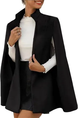 Women's Cloak Hood Wool-Blend Cape Coat Winter Cardigans Oversized Thick Coat Solid Blazer Jackets