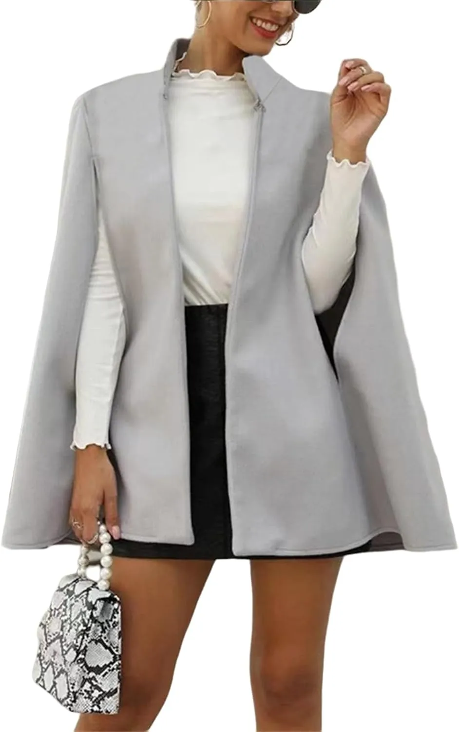 Women's Cloak Hood Wool-Blend Cape Coat Winter Cardigans Oversized Thick Coat Solid Blazer Jackets