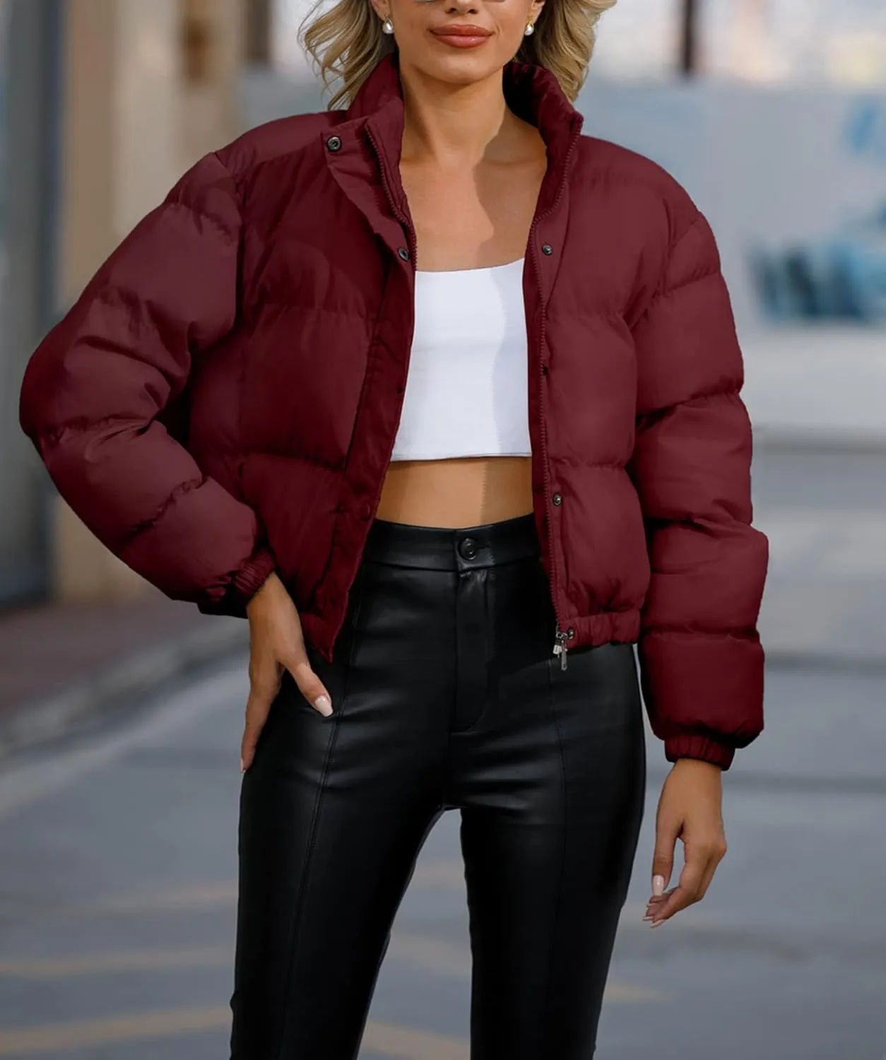 Women's Cropped Quilted Winter Puffer Jacket Outerwear Coats Quilted Jackets