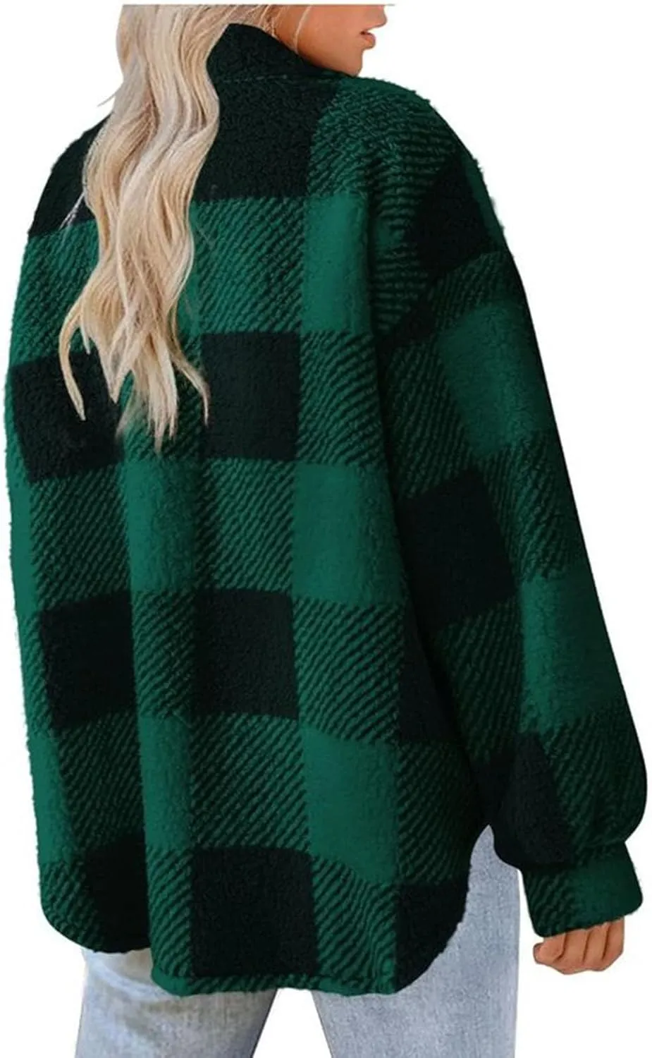 Womens Fuzzy Flannel Jacket Fall Fashion Sherpa Lined Plaid Shacket Jacket Long Sleeve Button Down Fleece Hoodies 