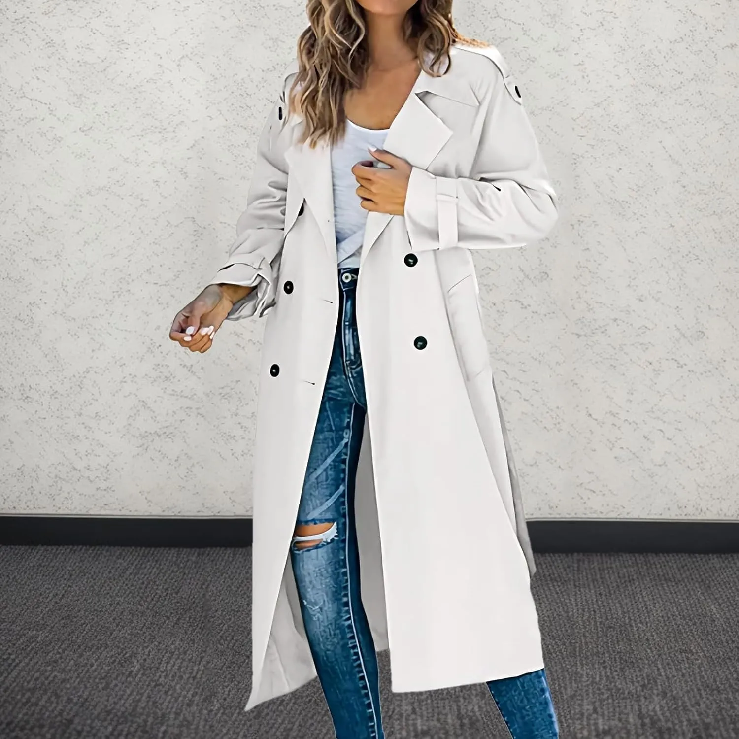 Women's Mid Length Casual Versatile Trench Coat Cute Fall Jackets for Women